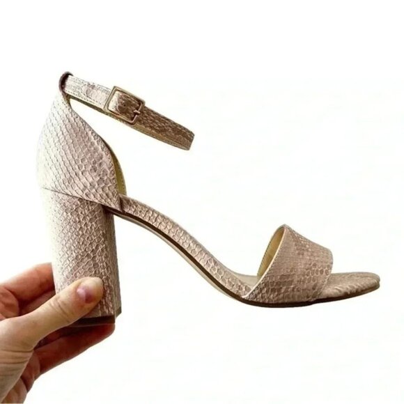 Expression Block Heel Sandals Ankle Straps Pink Cream Snakeskin Size 8 - Picture 14 of 14